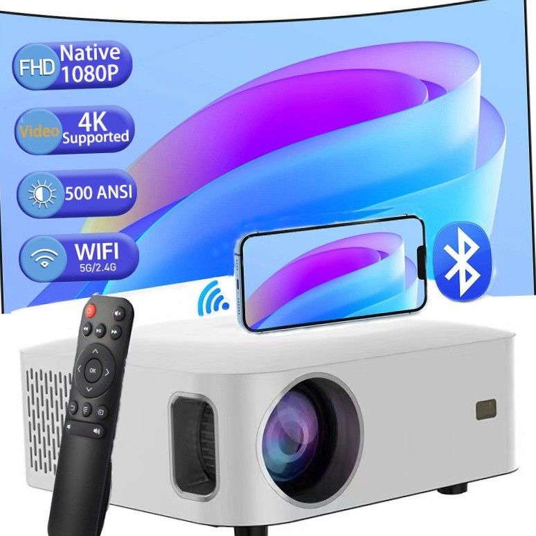 5.0 Inch LCD Display Durable 200W Portable Smart Projector, Lightweight Home Cinema Mini Projector