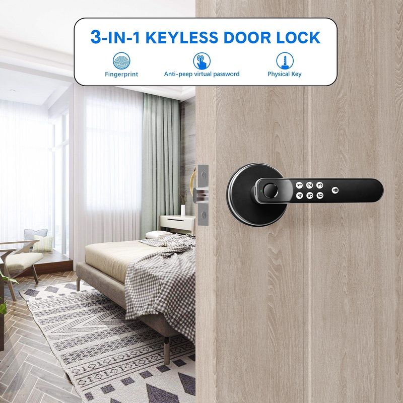T01Fingerprint Door Lock, Keyless Entry Door Locks Biometric Door Lock with Silicone Keyboard, for Home Office Apartment