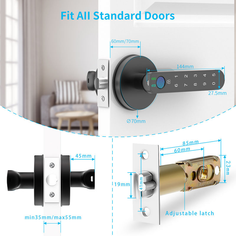 C02 Fingerprint Door Lock With Keypads, Passwords, Fingerprint Door Knob Keyless Entry Door Lock For Home/Office