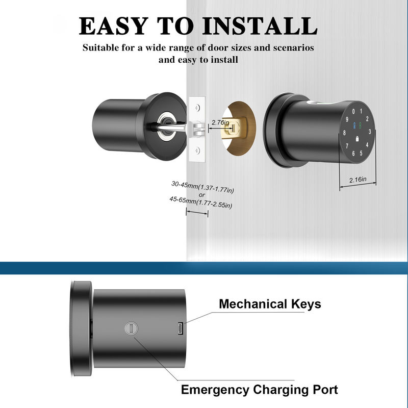 Q1 Black Smart Door Lock Fingerprint Door Knob for Home Bedroom